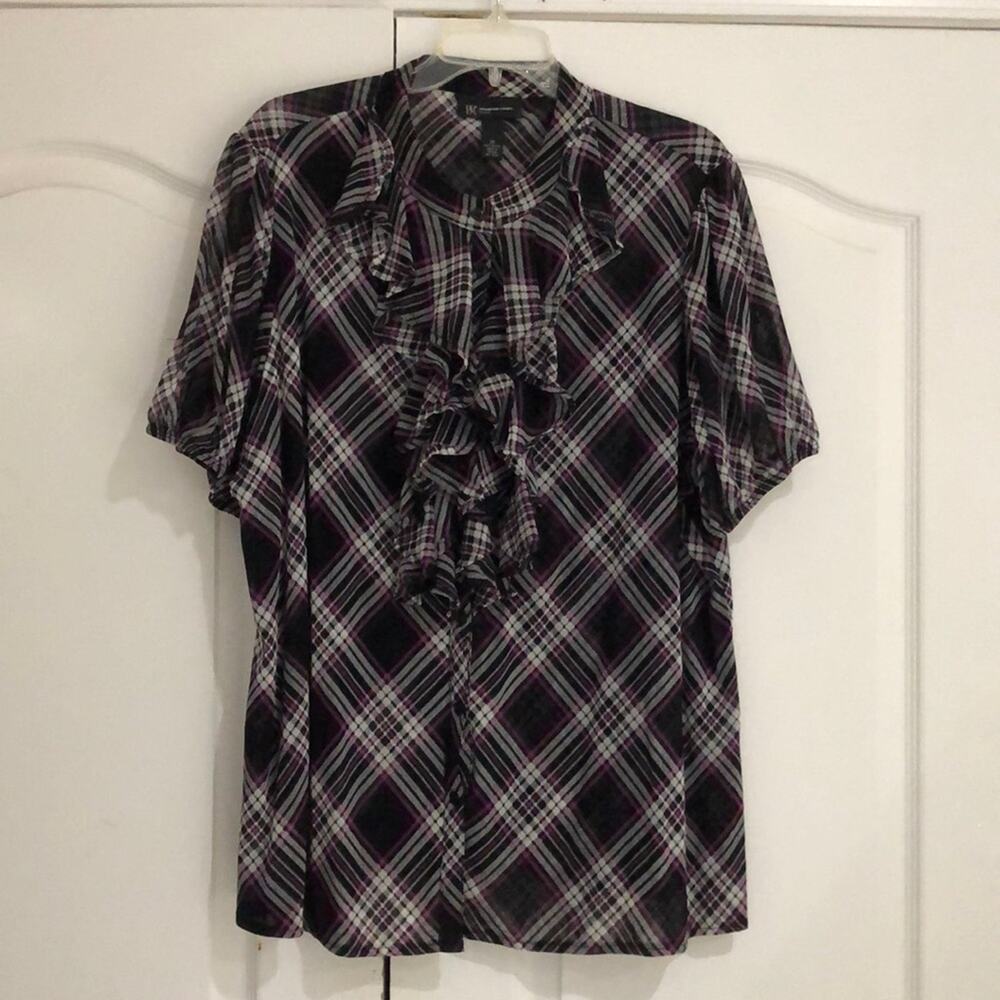Inc plaid 3x short puff sleeve ruffle too worn 1
